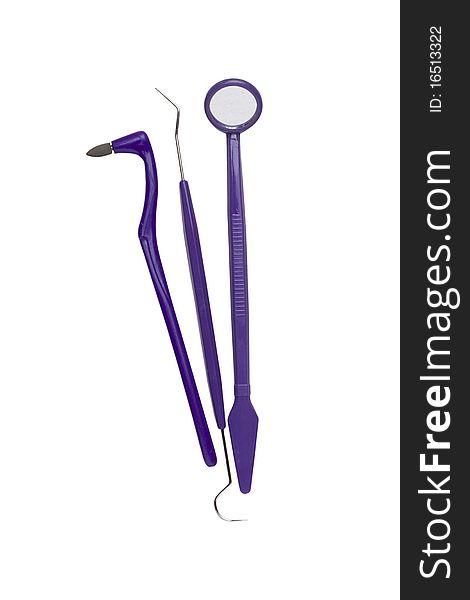 Purple dental tools on a white background.