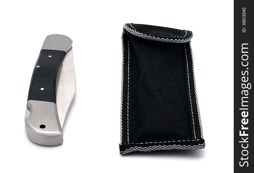 Pocketknife with holster isolated on a white background