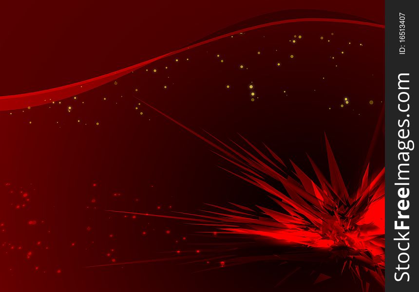 Sharp figure on a red background and falling particles