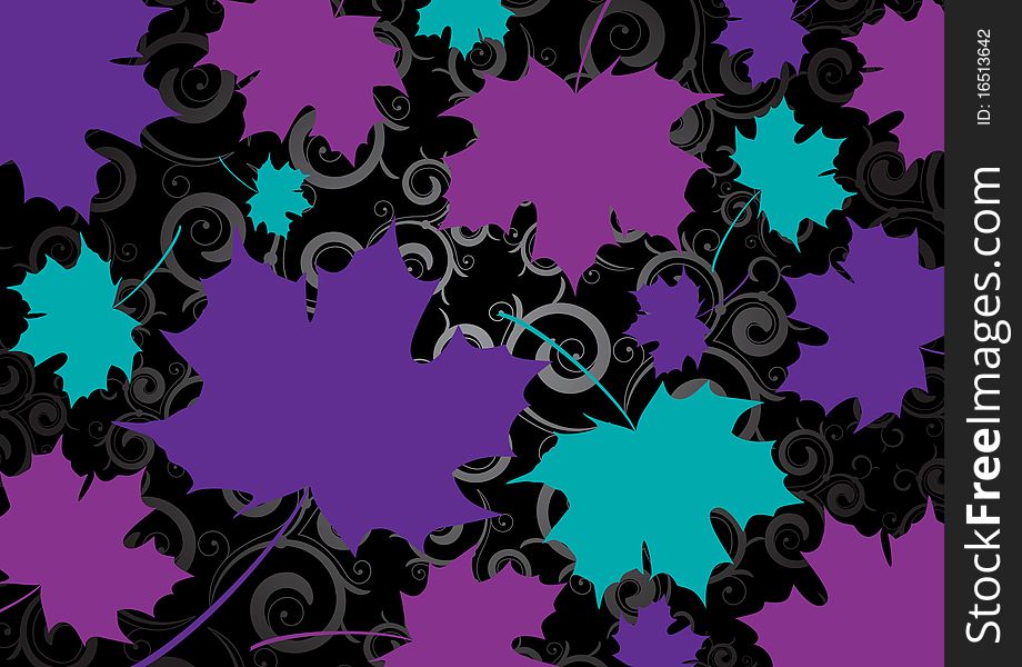 Abstract Maple Leaves on black Background