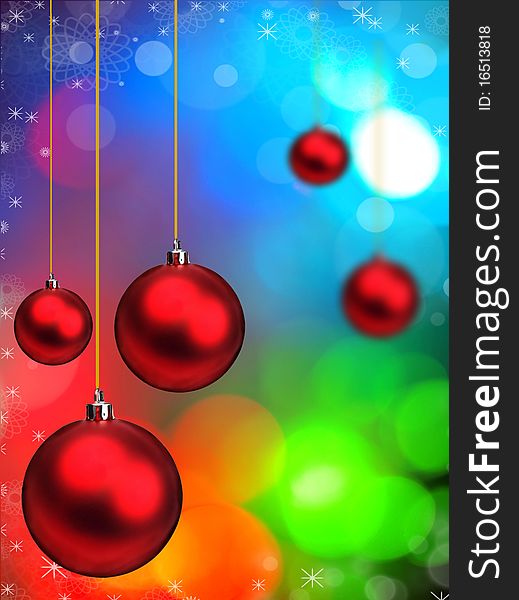 Red Christmas balls with blur background. Red Christmas balls with blur background