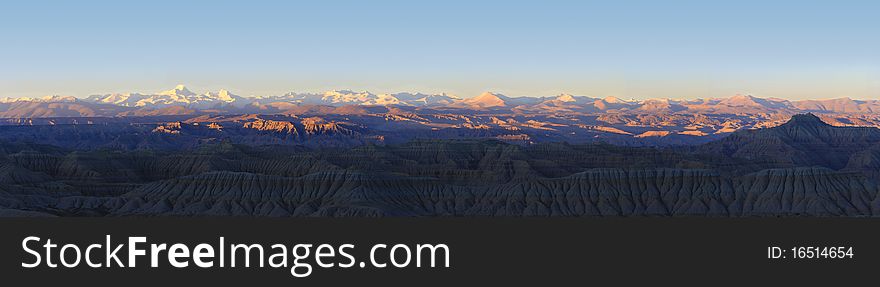 Panorama of clay forest before Himalayas, Tibet, China