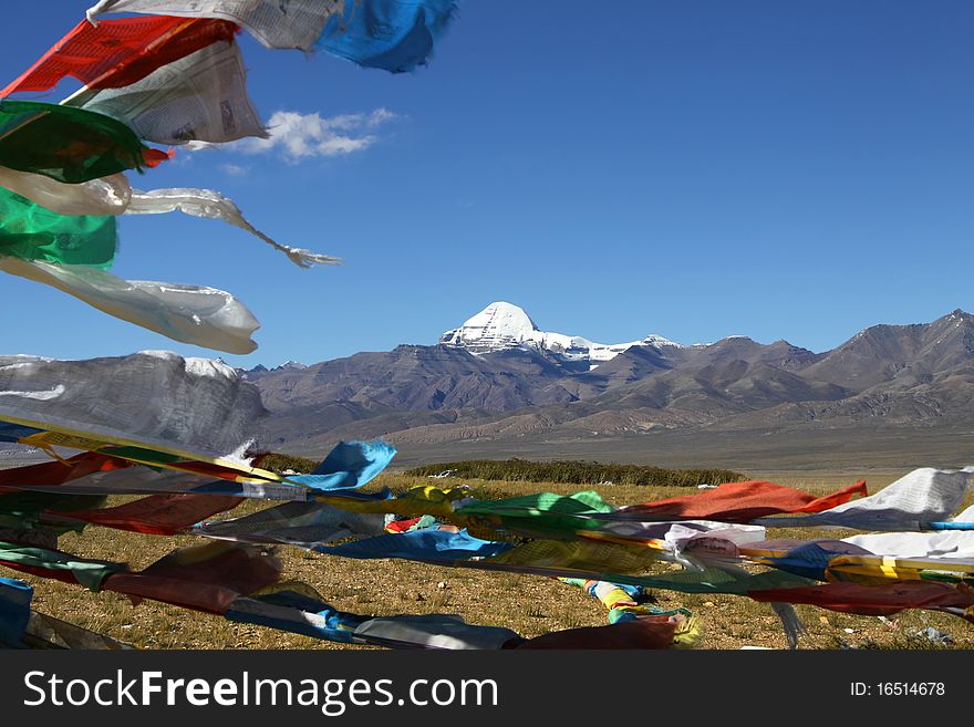 Streamer flies in the background of snow mountain, Tibet, China. Streamer flies in the background of snow mountain, Tibet, China