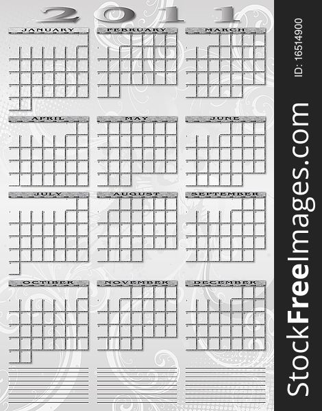 Vector 2011 Calendar with notation space. Vector 2011 Calendar with notation space.