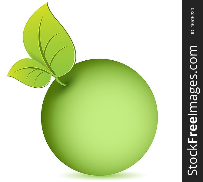 Illustration insulated object green apple on white background