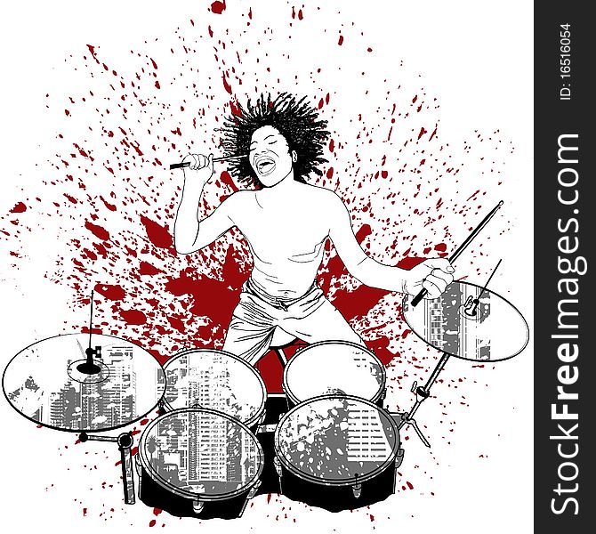 Vector illustration of a drummer on grunge background