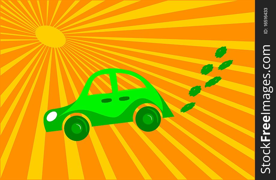 Eco car and orange sun