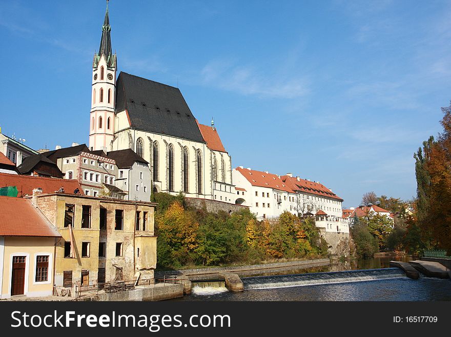 Czech Republic - autumn in Cesky Krumlov . This is an UNESCO World Heritage site. At Autumn. Church at Krumlov. Czech Republic - autumn in Cesky Krumlov . This is an UNESCO World Heritage site. At Autumn. Church at Krumlov.