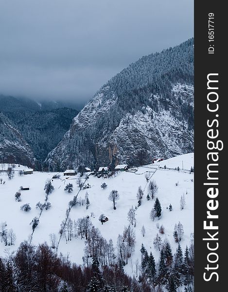 Old Monastery in Mountains, in Winter