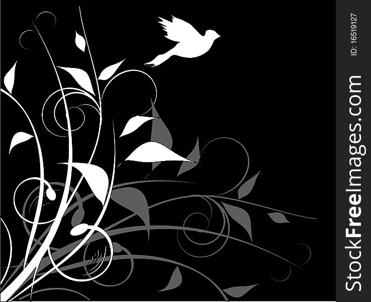 Decorative flowers,dove and place for text