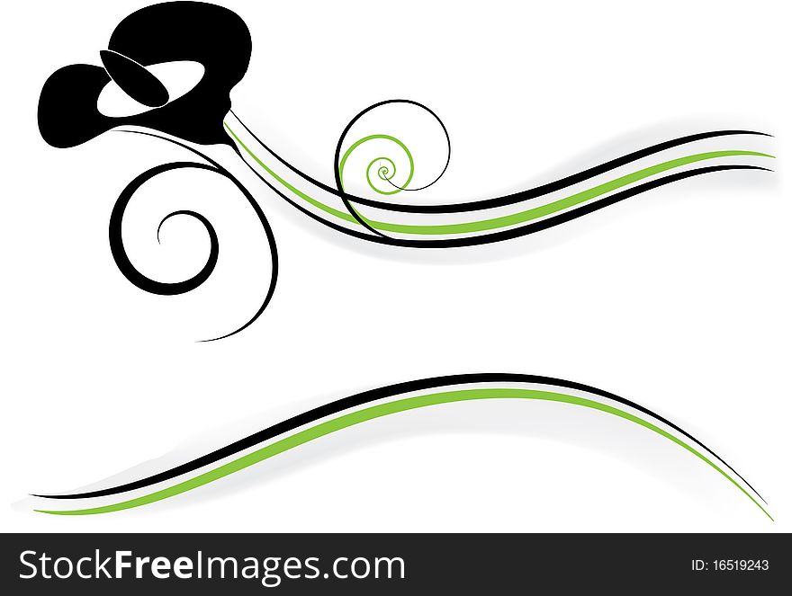 Green and black decorative flowers with place for text