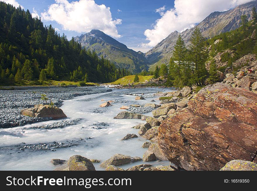 Water flowing in a mountain torrent