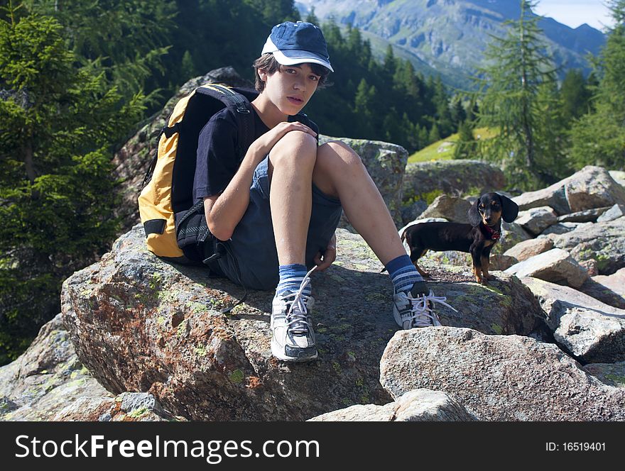 Mountain boy with puppy dog. Mountain boy with puppy dog