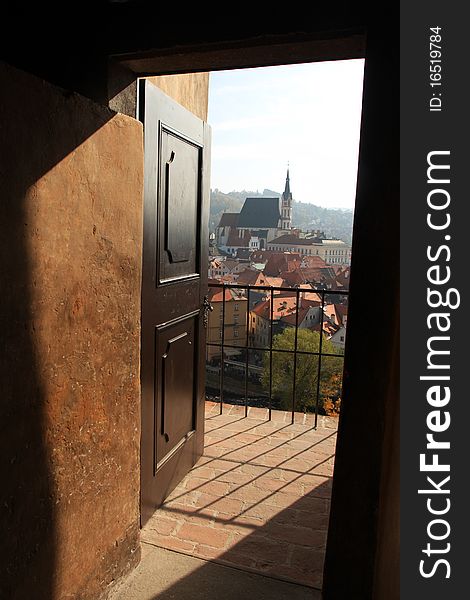 Czech Republic - autumn in Cesky Krumlov . This is an UNESCO World Heritage site. Autumn mood. Castle door view. Czech Republic - autumn in Cesky Krumlov . This is an UNESCO World Heritage site. Autumn mood. Castle door view.