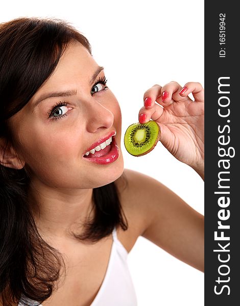 Very beautiful young woman eating healthy food