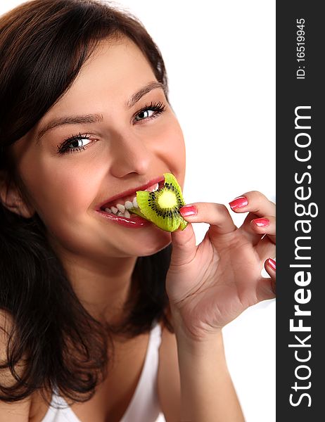 Very beautiful young woman eating healthy food