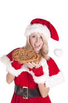 Santas Helper Big Cookie Bite Smile Royalty Free Stock Photography Santas Helper Big Cookie Bite Smile Royalty Free Stock Photography