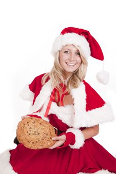 Santas Helper Big Cookie Sit Smile Stock Image Santas Helper Big Cookie Sit Smile Stock Image