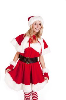 Santas Helper Standing Holding Skirt Royalty Free Stock Photo Santas Helper Standing Holding Skirt Royalty Free Stock Photo
