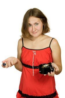 Astonished Woman With Broken Clock Royalty Free Stock Image Astonished Woman With Broken Clock Royalty Free Stock Image