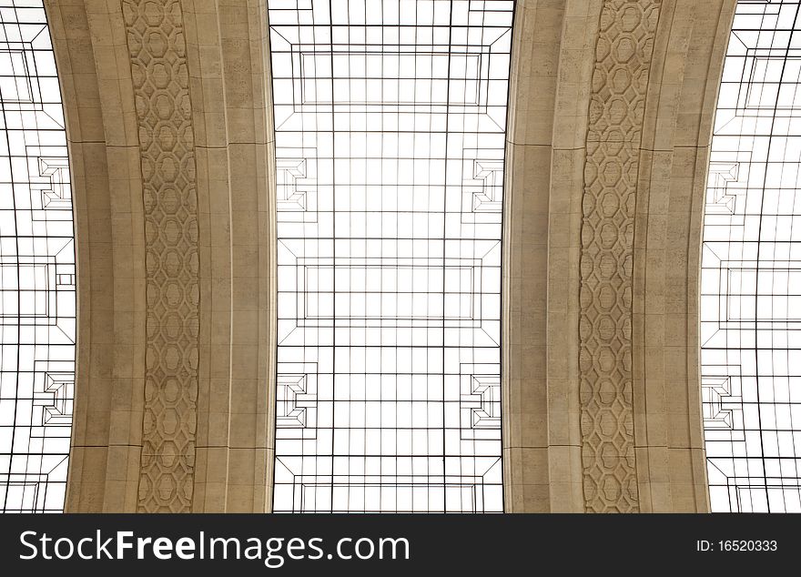 Window of the vault of the railways Milan Central Station