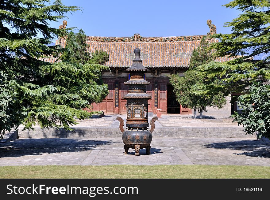 Courtyard and censer in Chinese temple