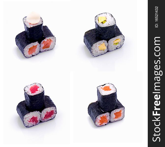 Rolled and sushi set