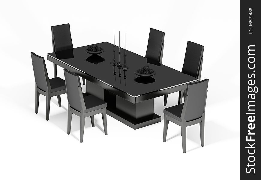 Chairs and table on the white background 3D