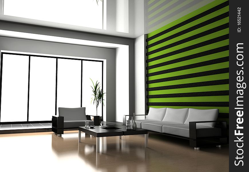 Modern interior of living room 3D