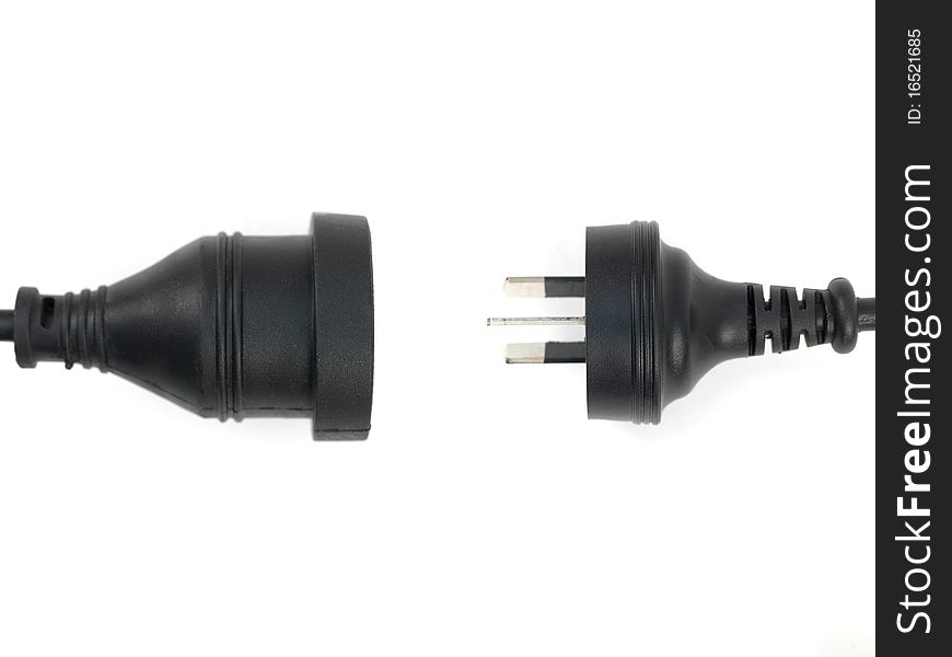 Australian power supply cord isolated against a white background