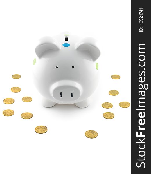 A piggy bank isolated against a white background