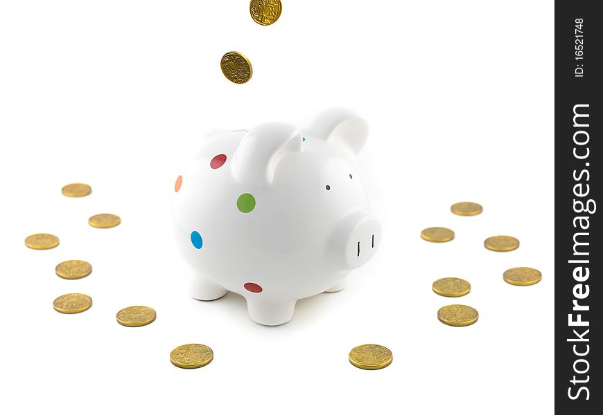 A piggy bank isolated against a white background