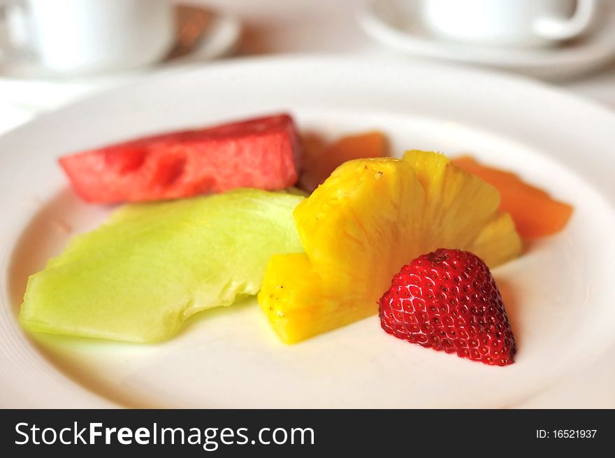 Colorful fruits for dessert prepared with healthy and fresh fruits for a balanced diet.