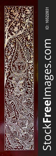 Ancient thai style art on temple door. Ancient thai style art on temple door