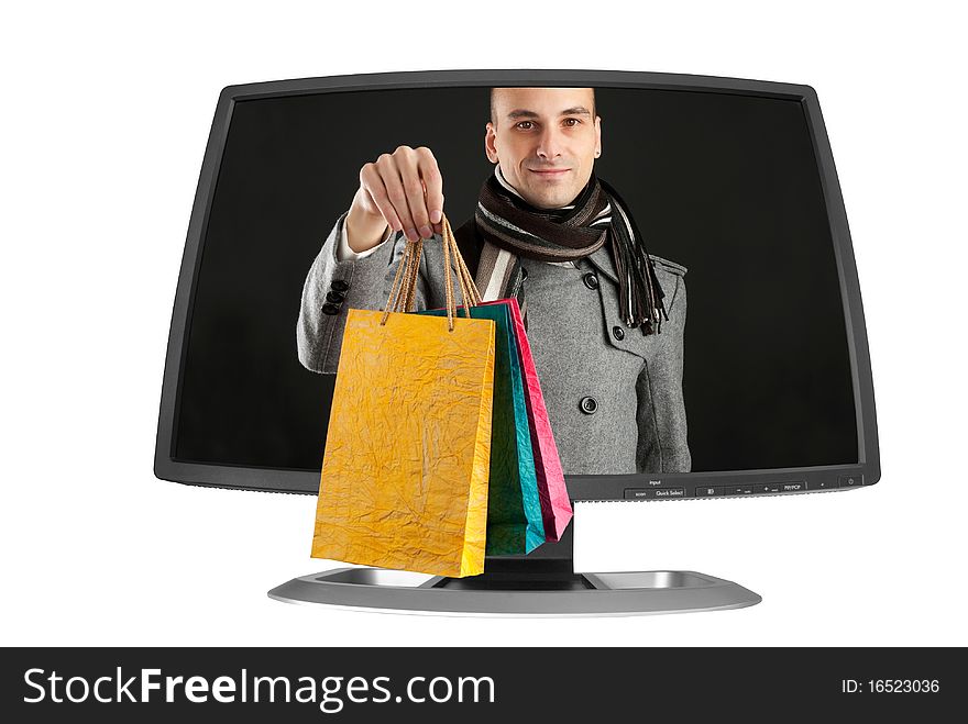 Young man with paper bags