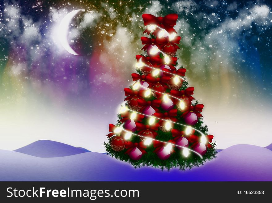 Christmas tree with decoration and snow. Christmas tree with decoration and snow