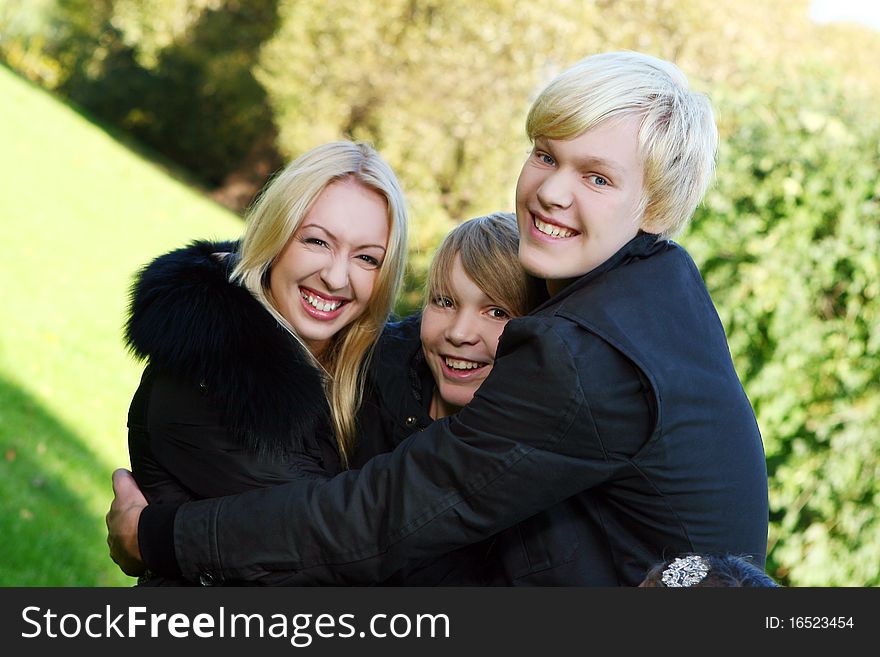 Happy family have fun in park