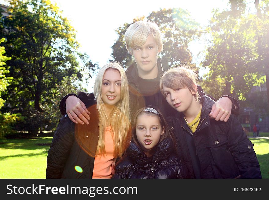 Happy family have fun and stroll in park. Happy family have fun and stroll in park