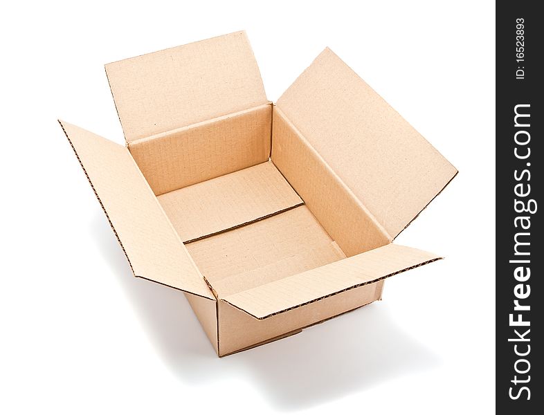 Open corrugated cardboard box on white background