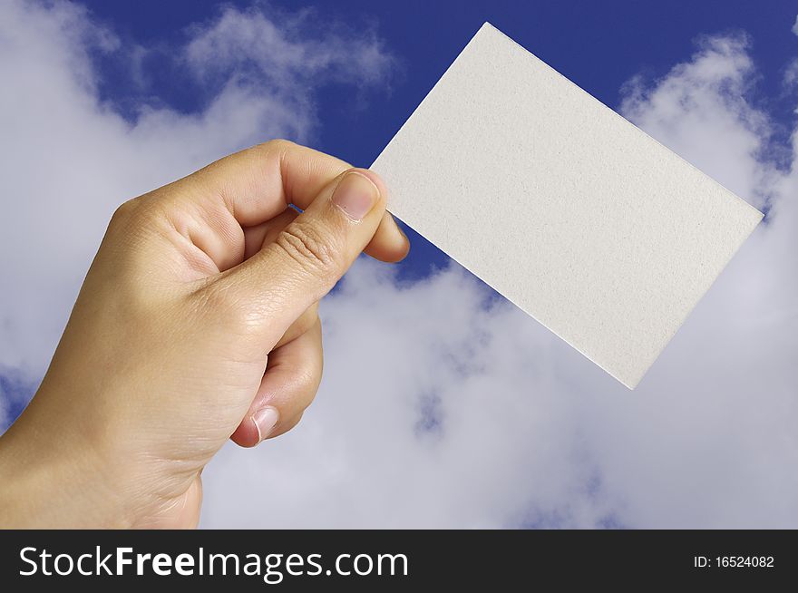 Empty card in human hand with great colors