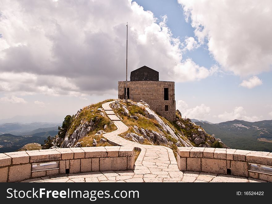 View of the NjeguÅ¡ mausoleum on the top of the Jezerski vrh, LovÄ‡en, Montenegro