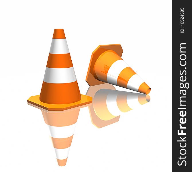 3d traffic cones with reflections isolated on white