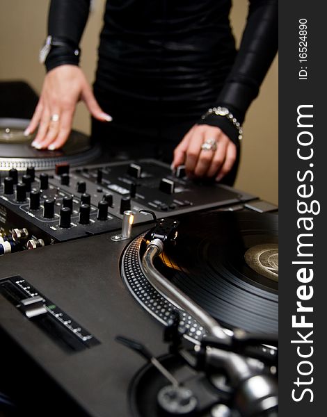 Female Rnb Deejay Playing Turntables