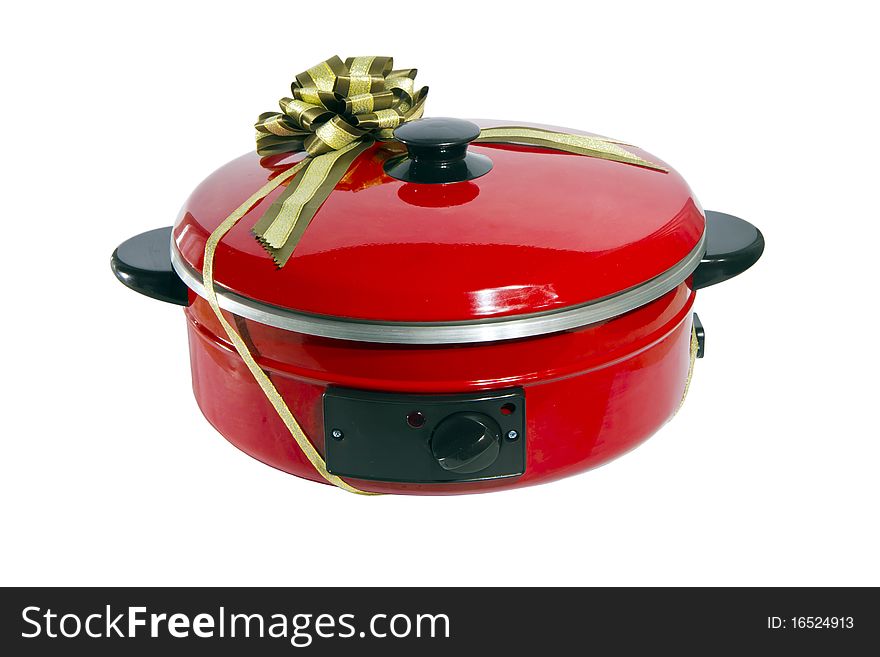 Frying pan red gift binds color gold bow