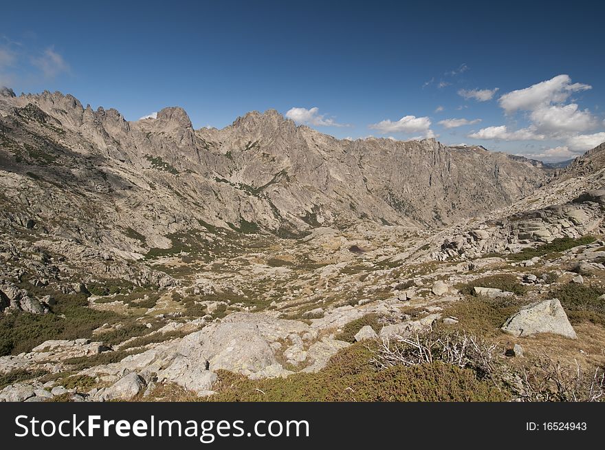 Nature around famous hiking path GR20 at Corsica.