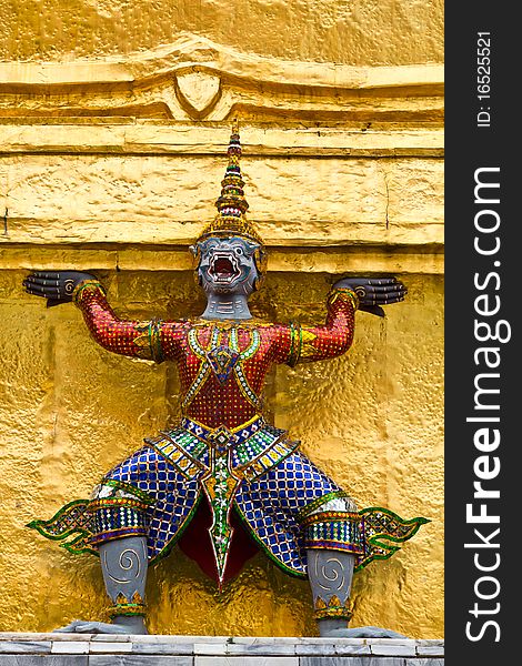 Giant stand around pagoda of thailand at wat prakeaw