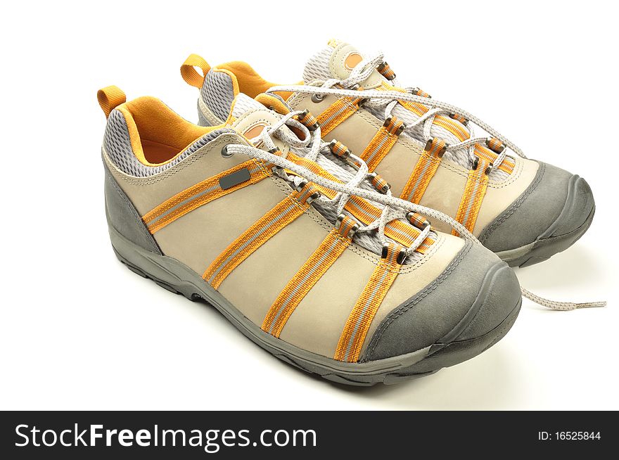 Athletic shoes on white background