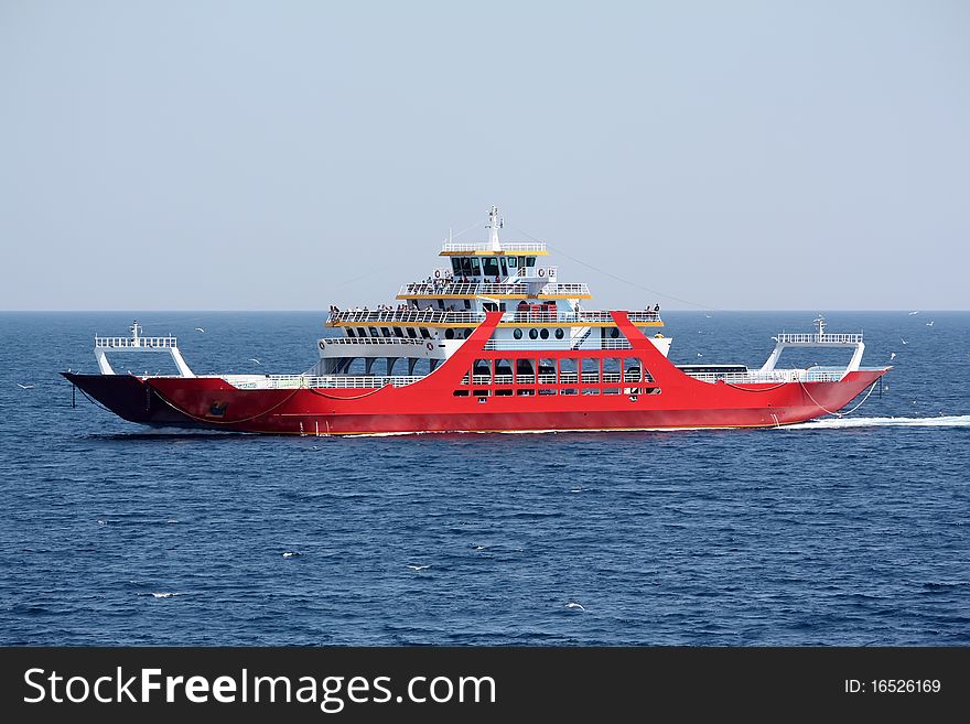 Red ferryboat in the sea