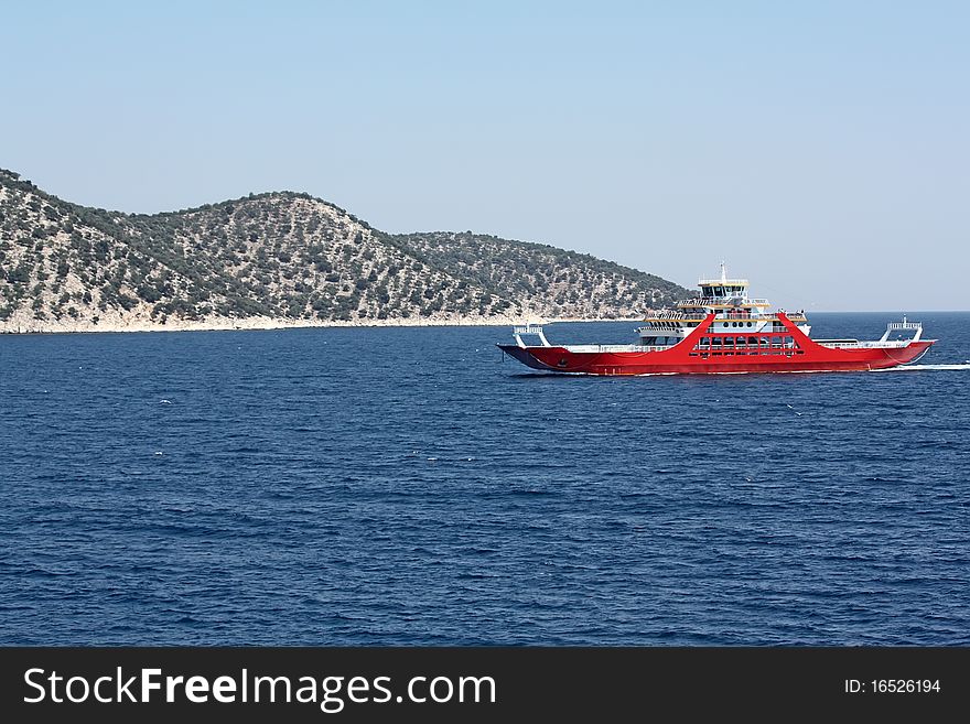 Red ferryboat in the sea