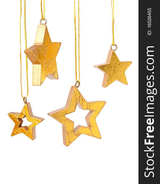 Golden Christmas stars, isolated on white background